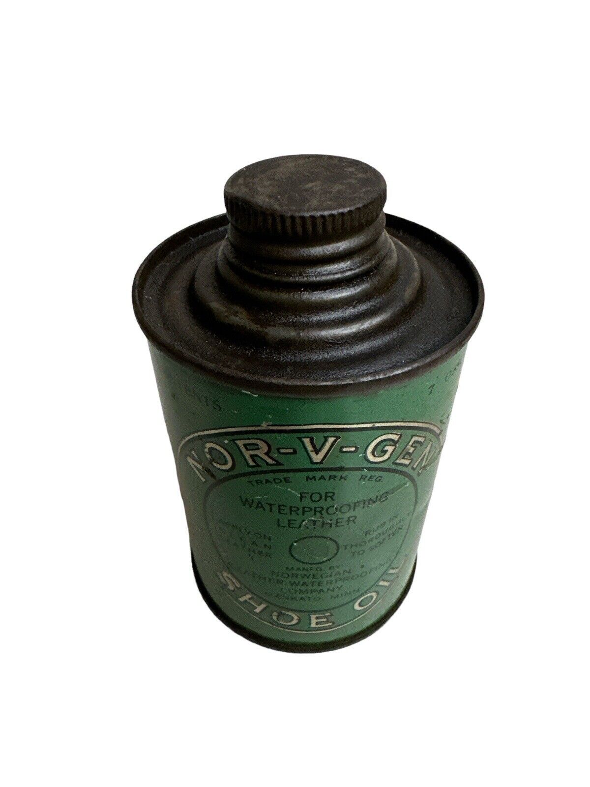 Lot of 2 Vtg 1940’s Shoe Oil Advertising Cans Tins Nor-V-Gen & Snow Proof