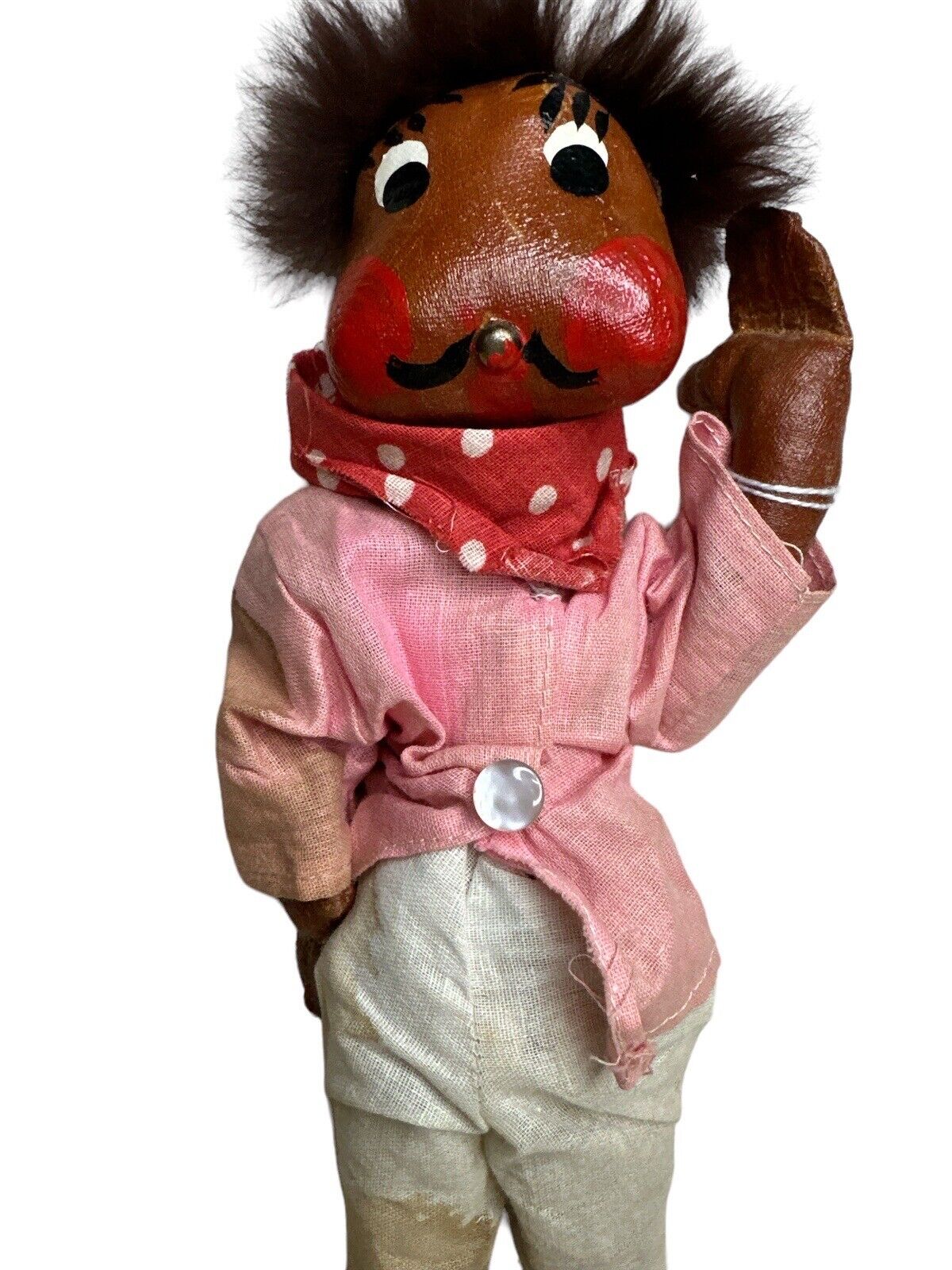 Vintage Folk Art Handmade Souvenir MEXICO Doll~Painted Oil Cloth Stains Included