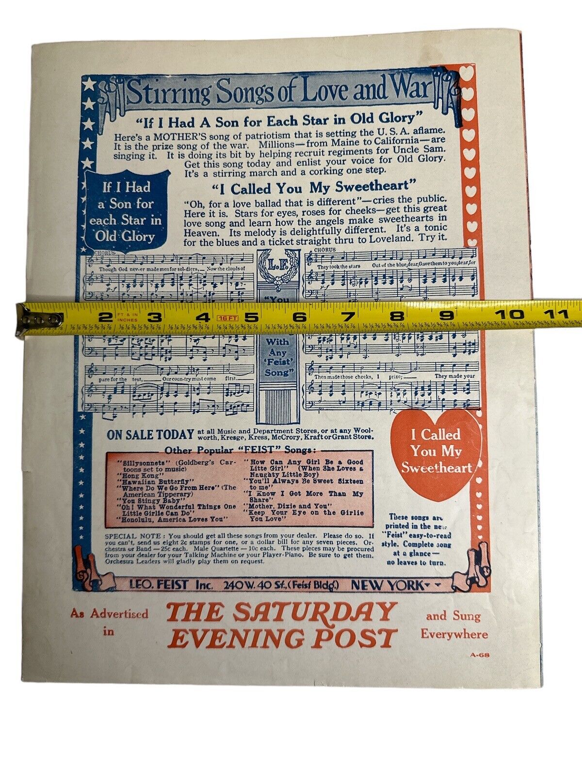 Antique 1917 Sheet Music Large Size It’s A Long Way From Berlin Ragtime Music