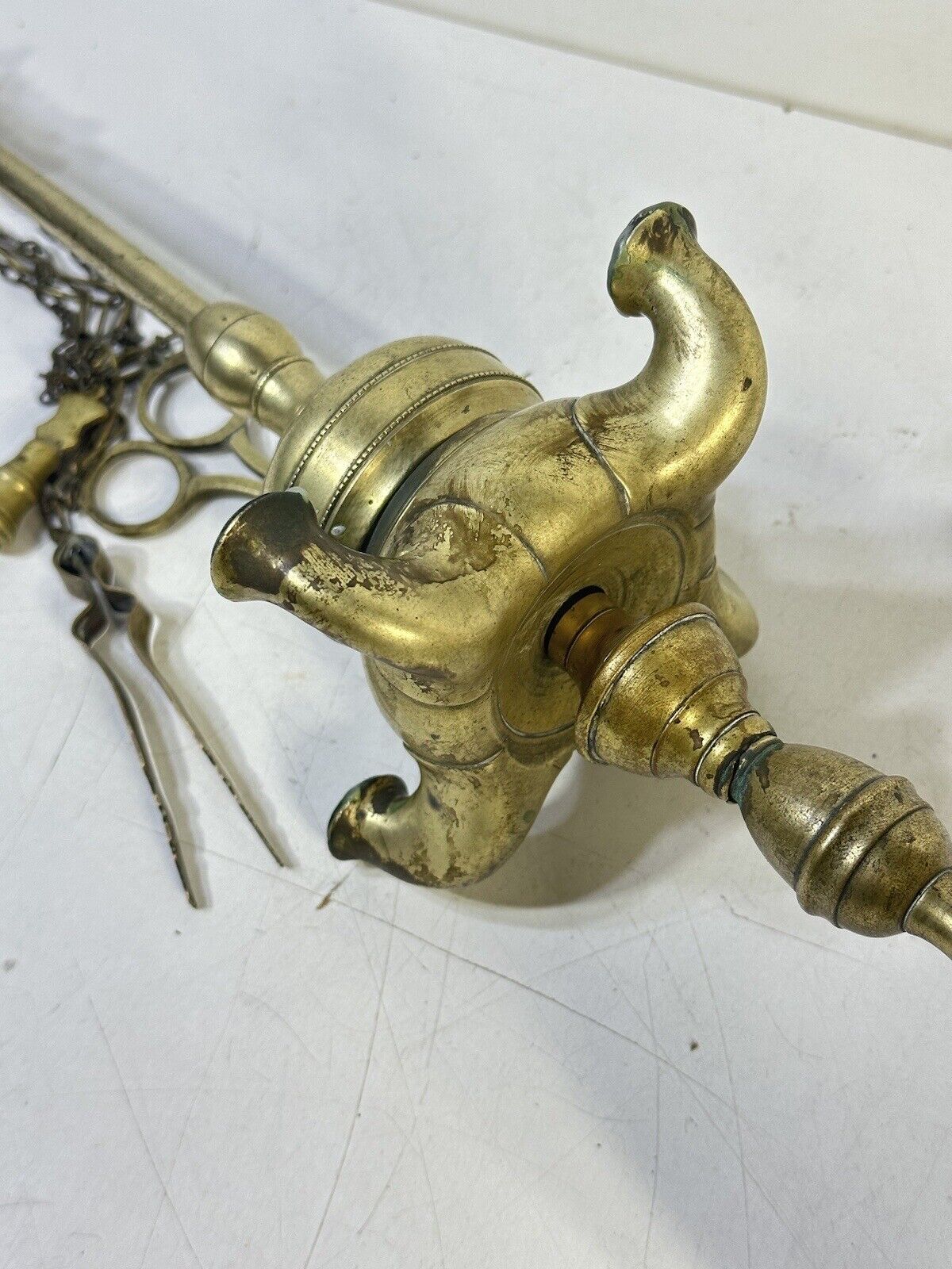 Antique Brass Whale Oil Lamp Candle Light Oil Lamp with Tools 1800’s 24” Tall