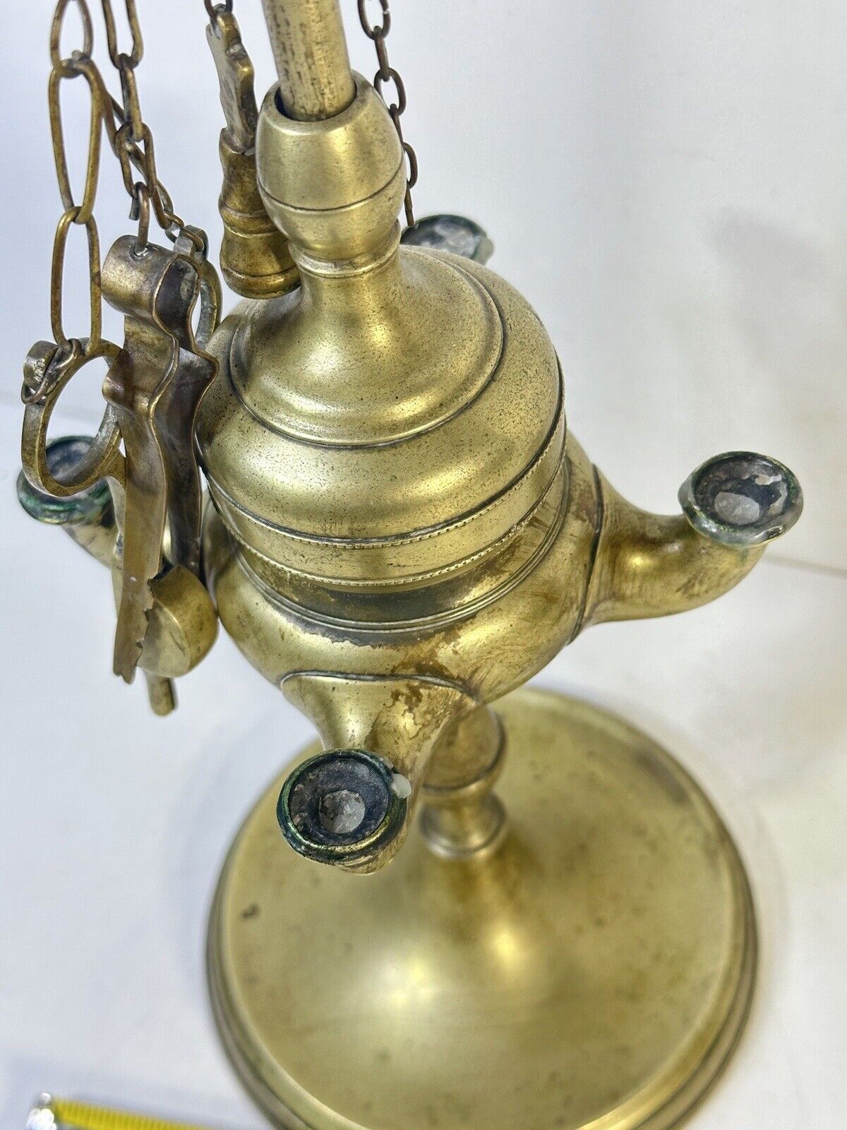 Antique Brass Whale Oil Lamp Candle Light Oil Lamp with Tools 1800’s 24” Tall