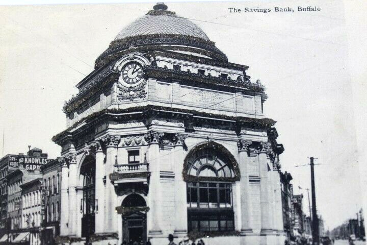 Antique Photo-Lithograph Postcard hand glitter 1907 The Savings Bank Buffalo N.Y