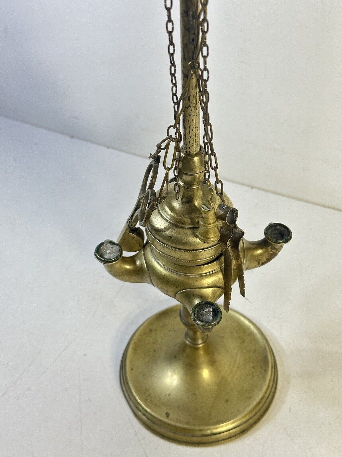 Antique Brass Whale Oil Lamp Candle Light Oil Lamp with Tools 1800’s 24” Tall