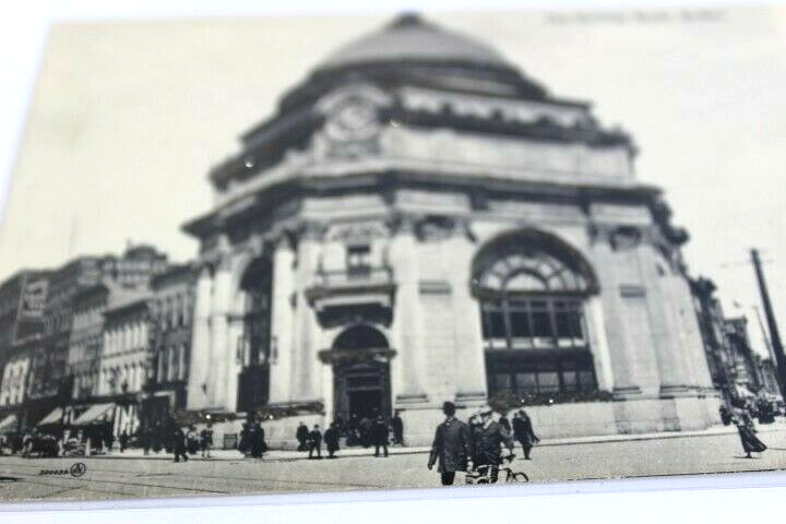 Antique Photo-Lithograph Postcard hand glitter 1907 The Savings Bank Buffalo N.Y