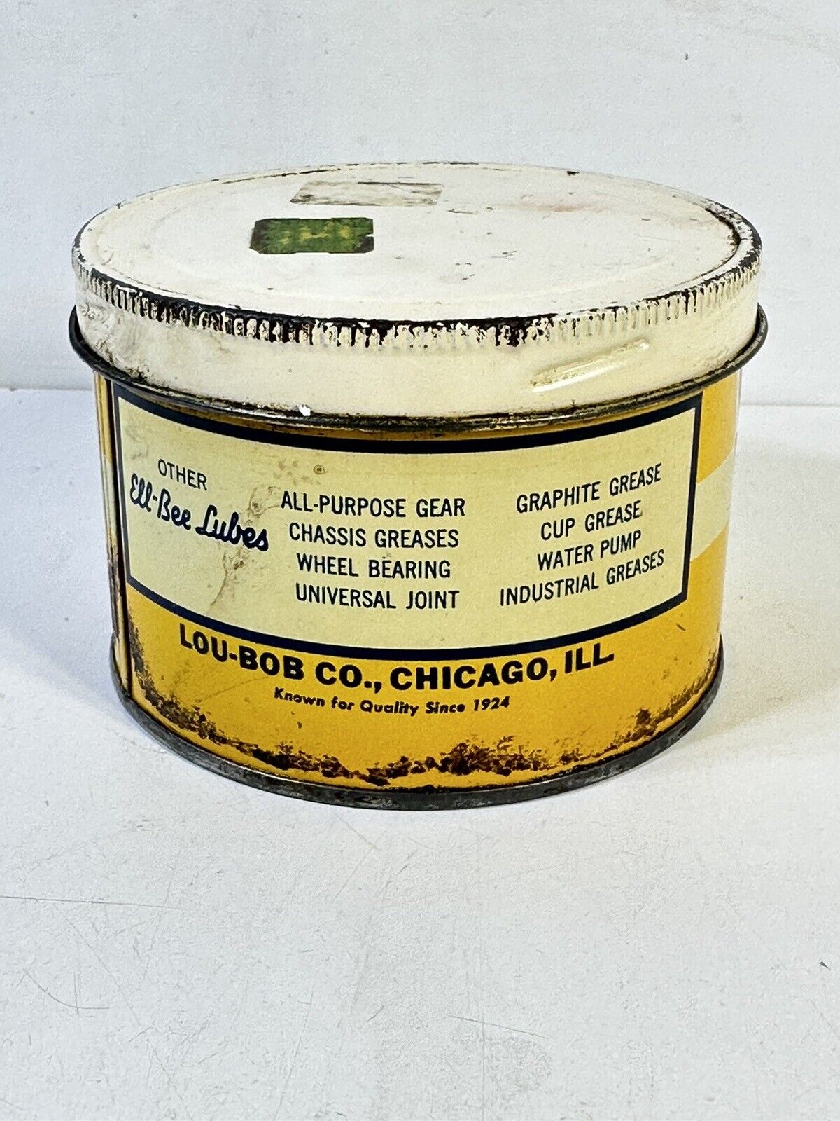 Vintage ELL-BEE LUBES 1 pound Collectible Oil Lube Tub Can Chicago Illinois