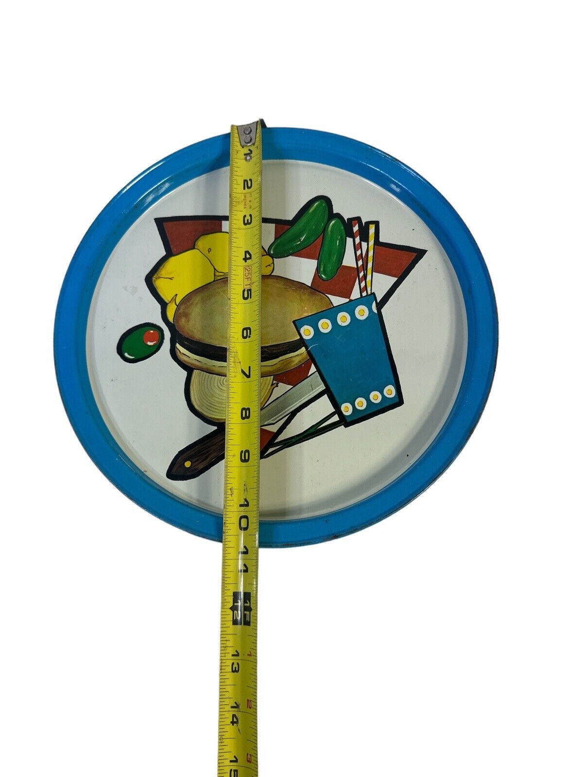 2 Vintage Mid Century Metal Tin Trays, Platters 2 Hamburger Dinner Theme 1950’s