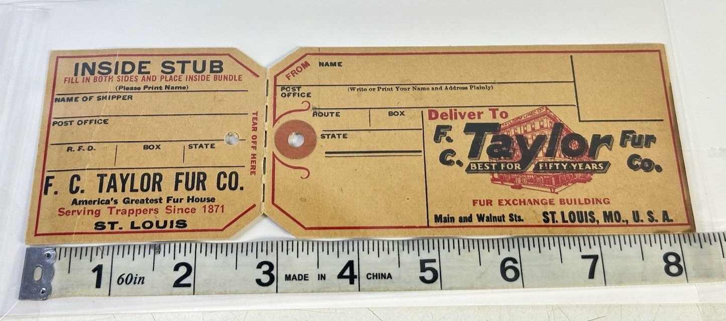Antique 1921 F.C. Taylor Fur Co. St. Louis, Mo. USA Invoice Tag unused original