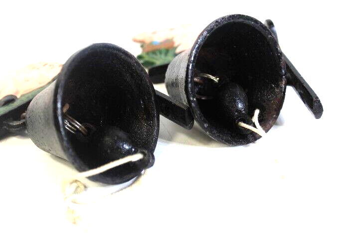 Set of 2 matching Cast Iron Pig design and wall hanging bells working