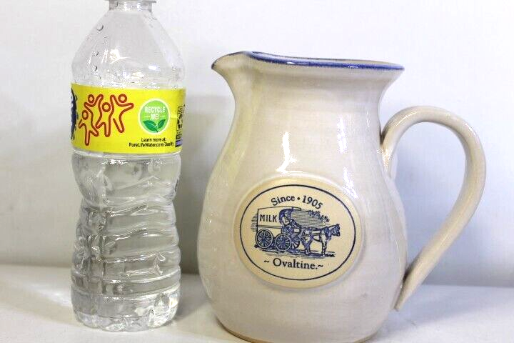 Vintage 1991 Ovaltine Stoneware Milk Pottery Pitcher Jug 6.5" Tall RARE
