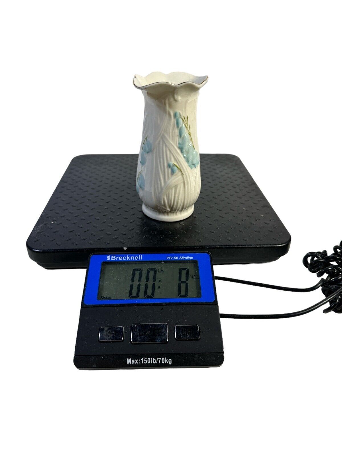 Vintage BELLEEK 7th Gold 1980 Mark Bone China Ireland BLUE BELL FLOWERS 6" Vase