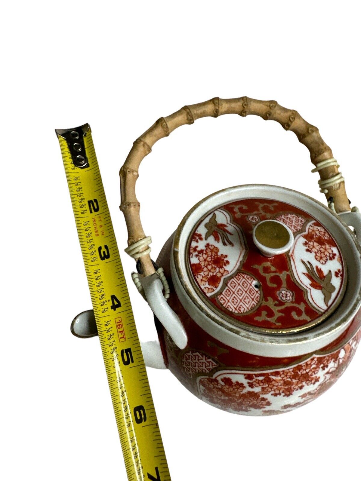 Antique Japanese Teapot Gold Accents & Wooden Handle