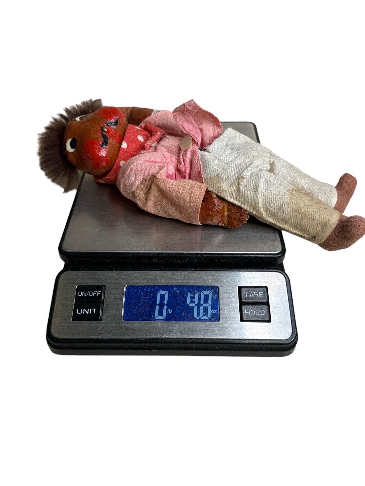 Vintage Folk Art Handmade Souvenir MEXICO Doll~Painted Oil Cloth Stains Included