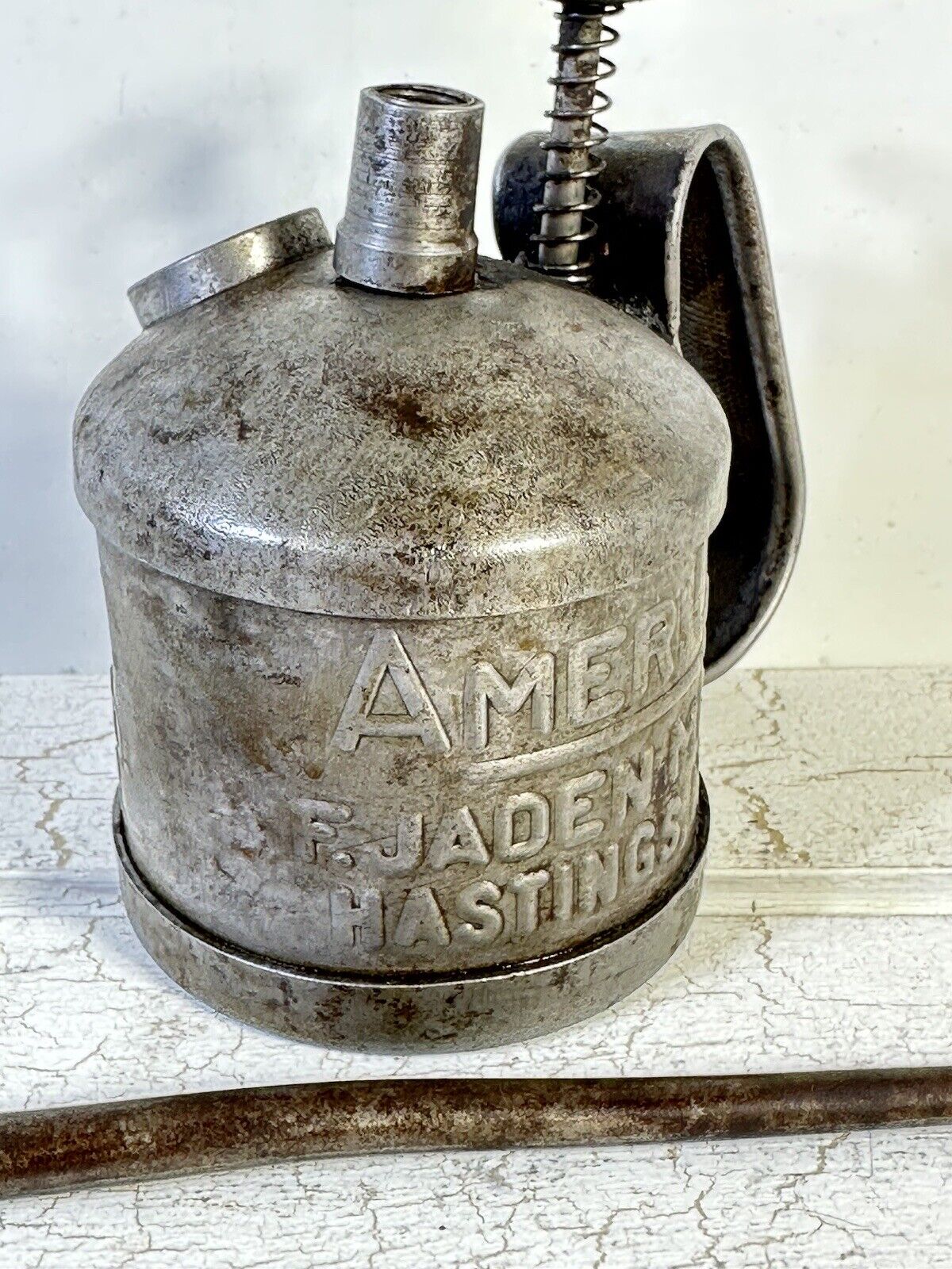 Antique AmeriCan Oiler Oil Can F. JADEN MFG. Co. Hastings Nebraska Decor