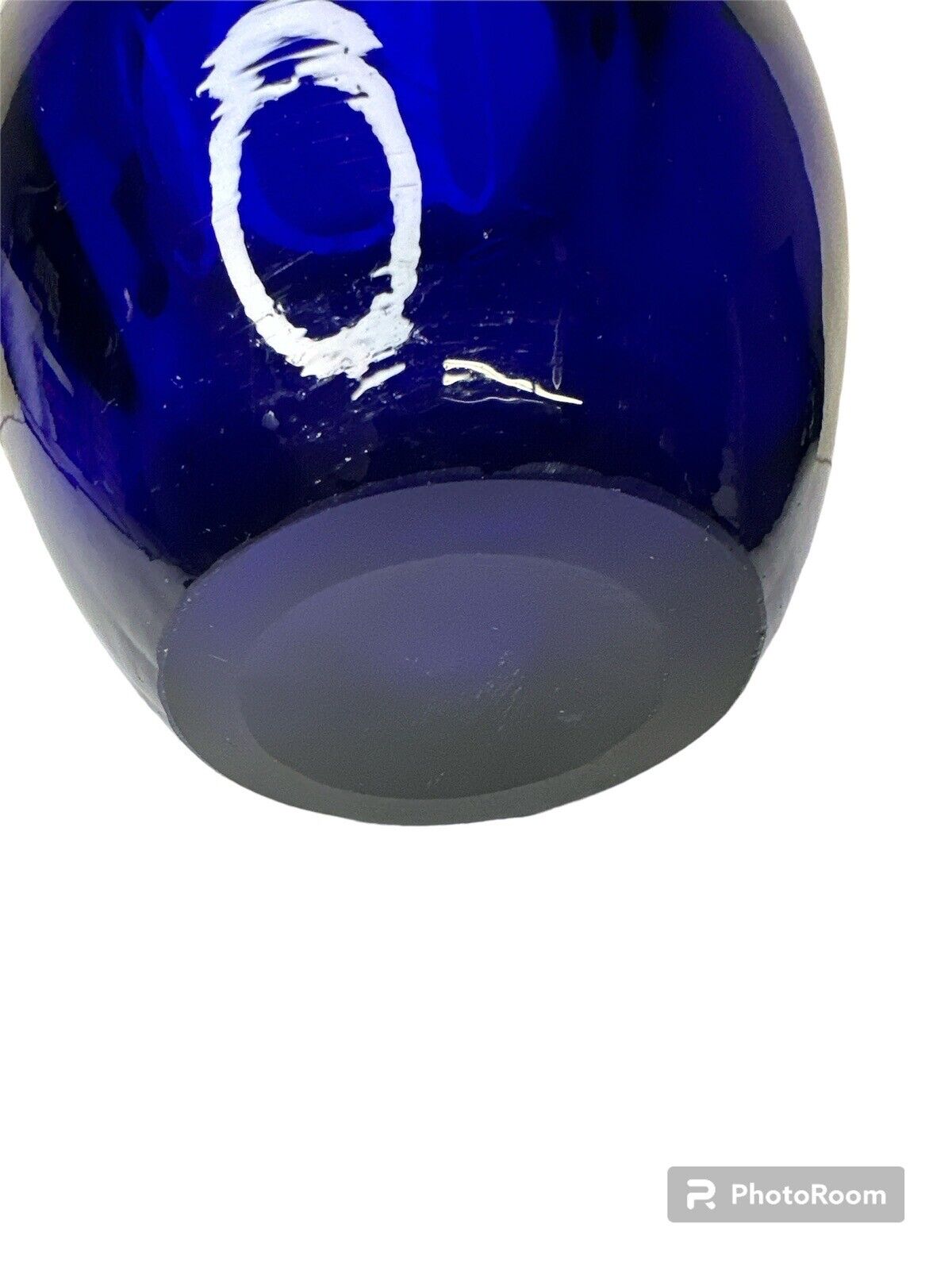 Old Vtg Hand Blown Spun Cobalt Blue Thick Glass Vase Urn 2 Handles