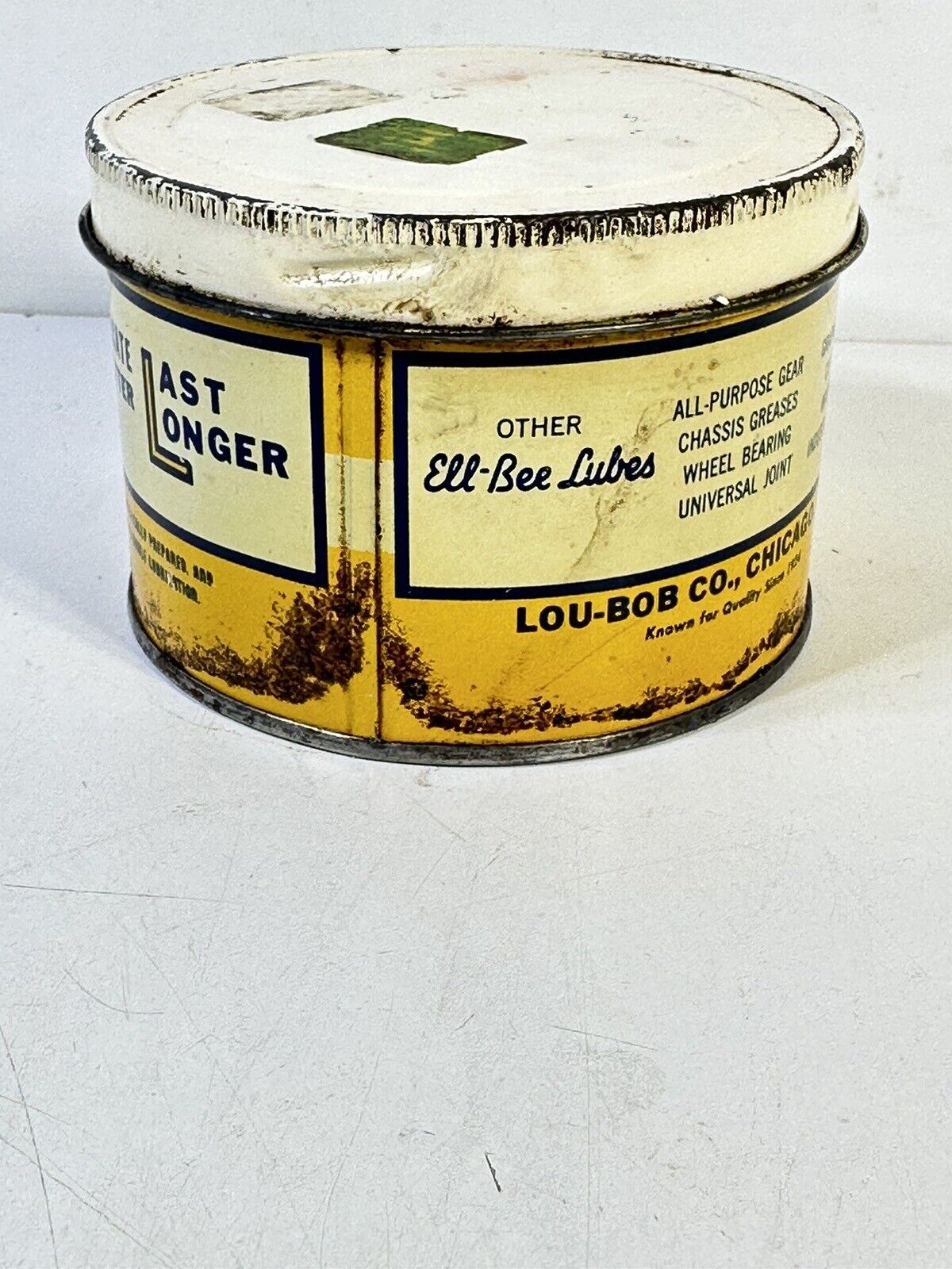 Vintage ELL-BEE LUBES 1 pound Collectible Oil Lube Tub Can Chicago Illinois