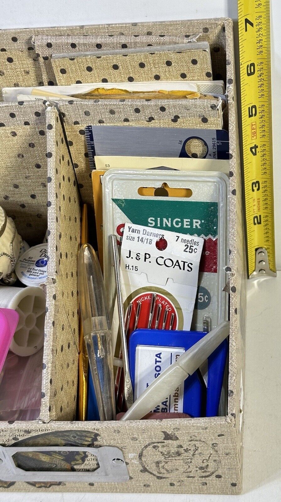 Box Of Old Vintage Sewing Accessories Hand And Machine