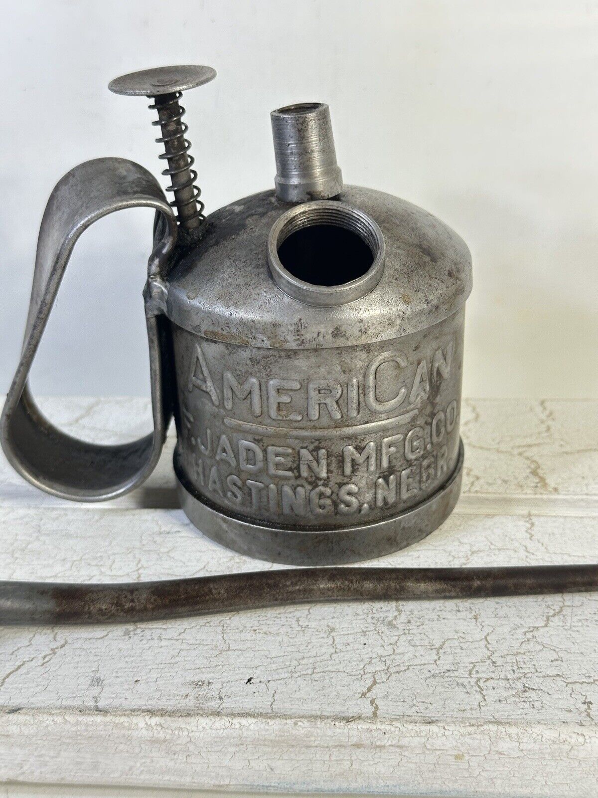 Antique AmeriCan Oiler Oil Can F. JADEN MFG. Co. Hastings Nebraska Decor