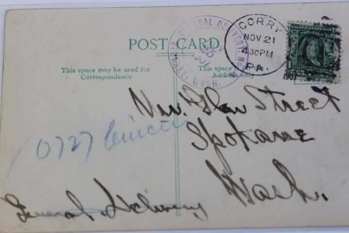 Antique RPPC 1907 posted Real Photo Post Card Center Street Corry Pa.