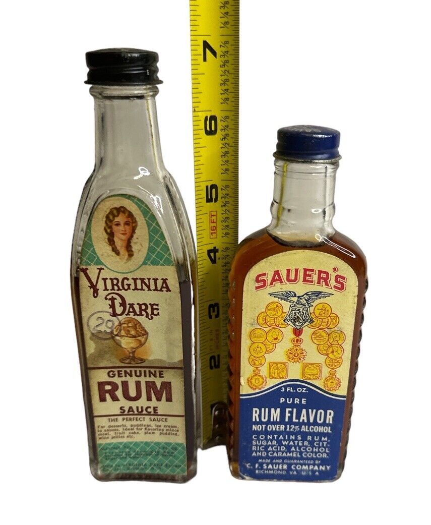 Antique Vtg Virginia Dare & Sauer’s Extract Genuine Rum Sauce Glass Bottle’s