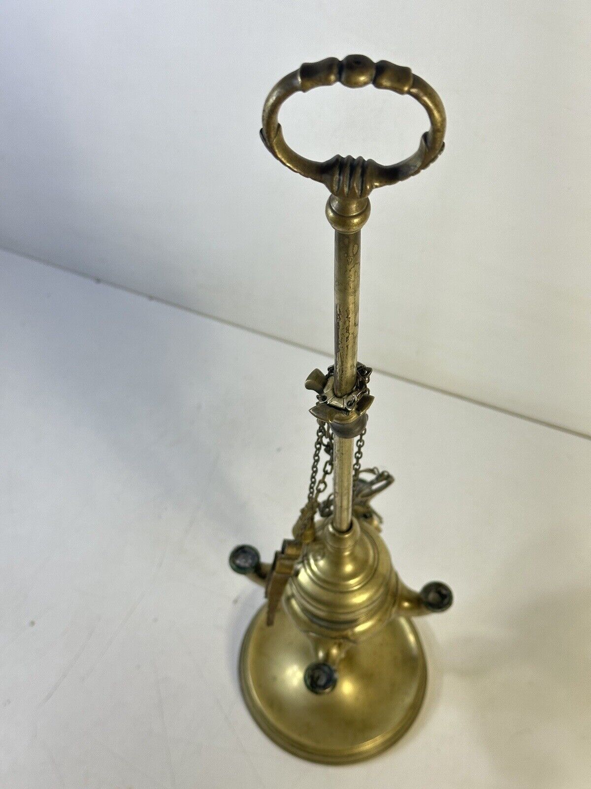 Antique Brass Whale Oil Lamp Candle Light Oil Lamp with Tools 1800’s 24” Tall