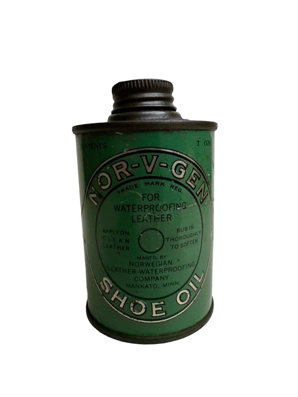 Lot of 2 Vtg 1940’s Shoe Oil Advertising Cans Tins Nor-V-Gen & Snow Proof