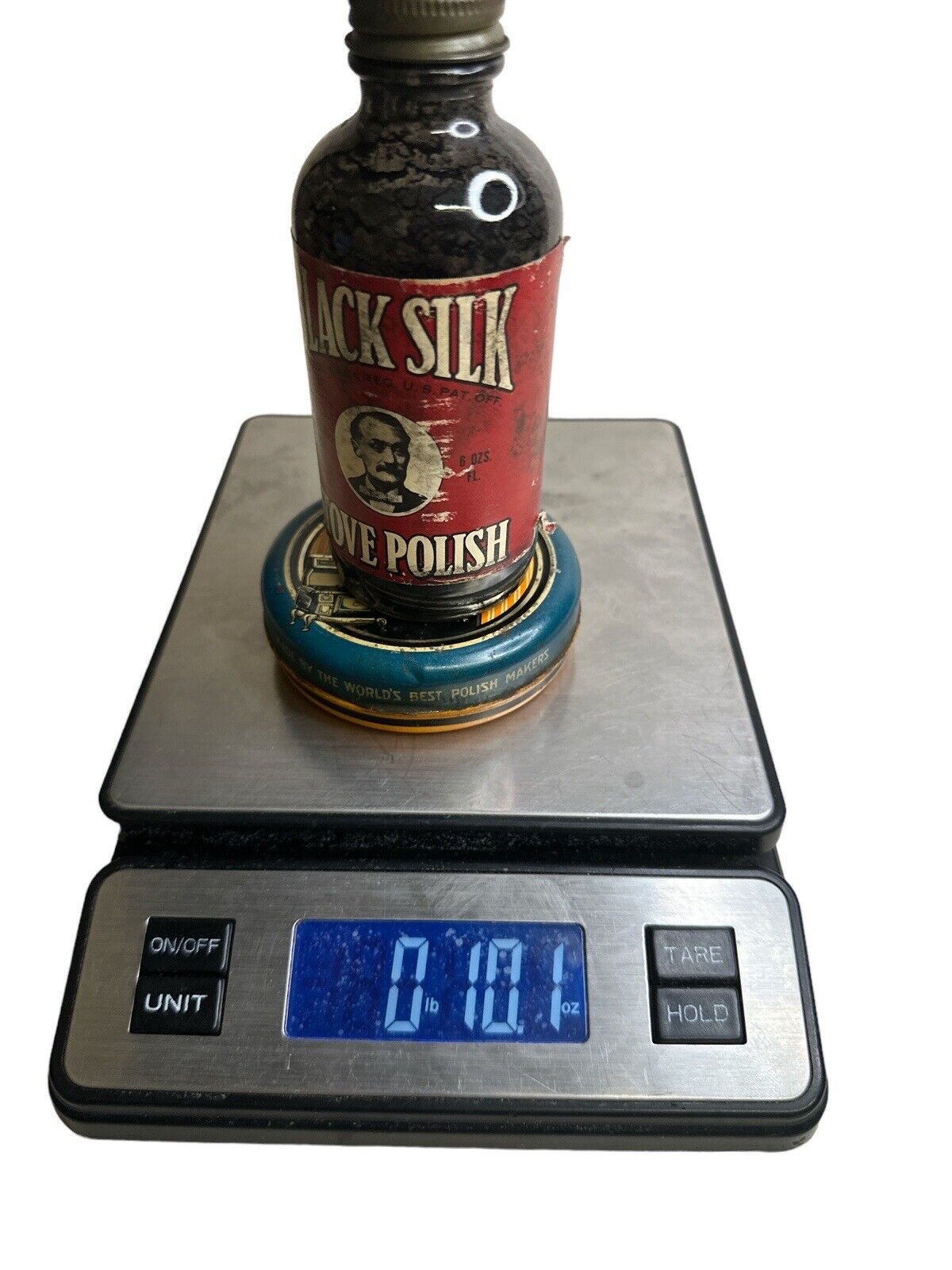 Lot Of 2 Vtg 1930’s Stove Polish Advertising Cleaning Products Can & Bottle