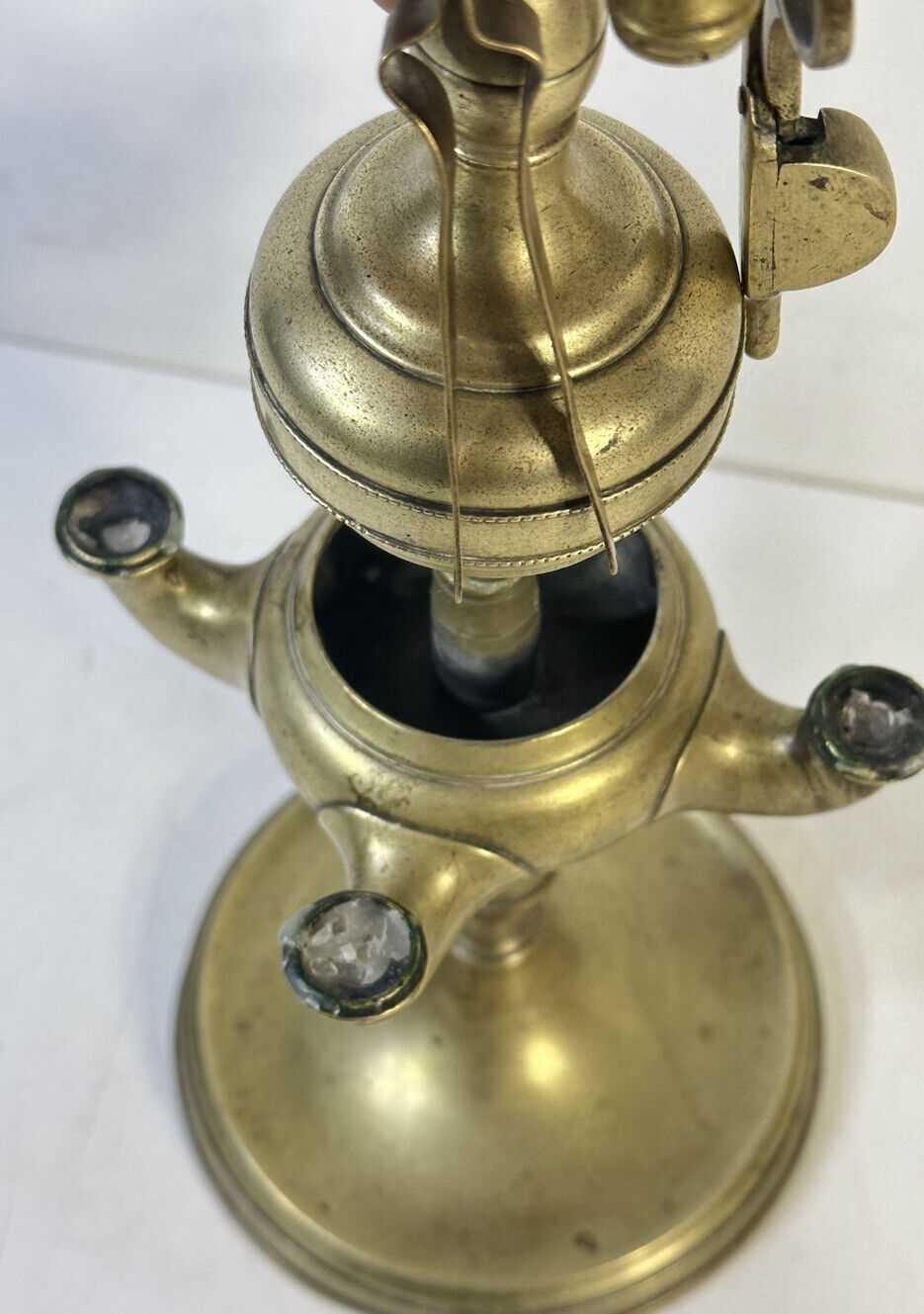 Antique Brass Whale Oil Lamp Candle Light Oil Lamp with Tools 1800’s 24” Tall
