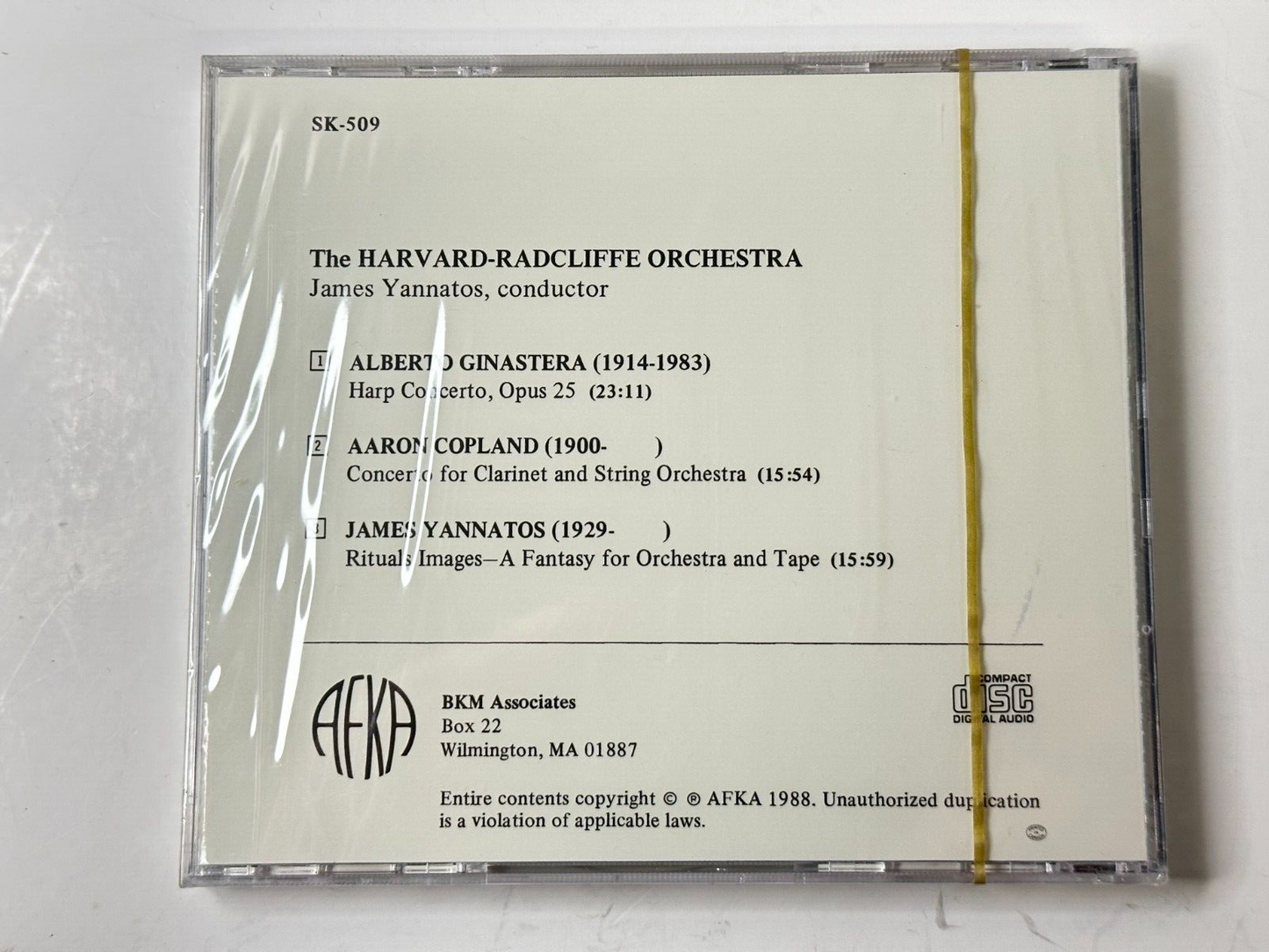The Harvard Radcliffe Orchestra CD AFKA SK-509 & BMK Associates NOS 1988