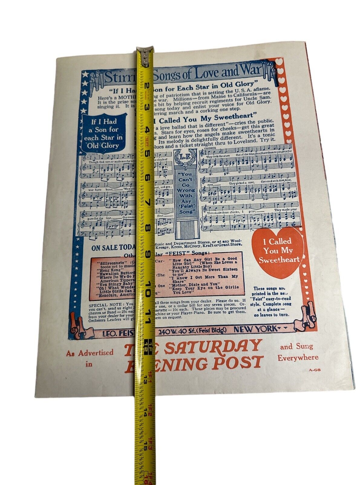 Antique 1917 Sheet Music Large Size It’s A Long Way From Berlin Ragtime Music