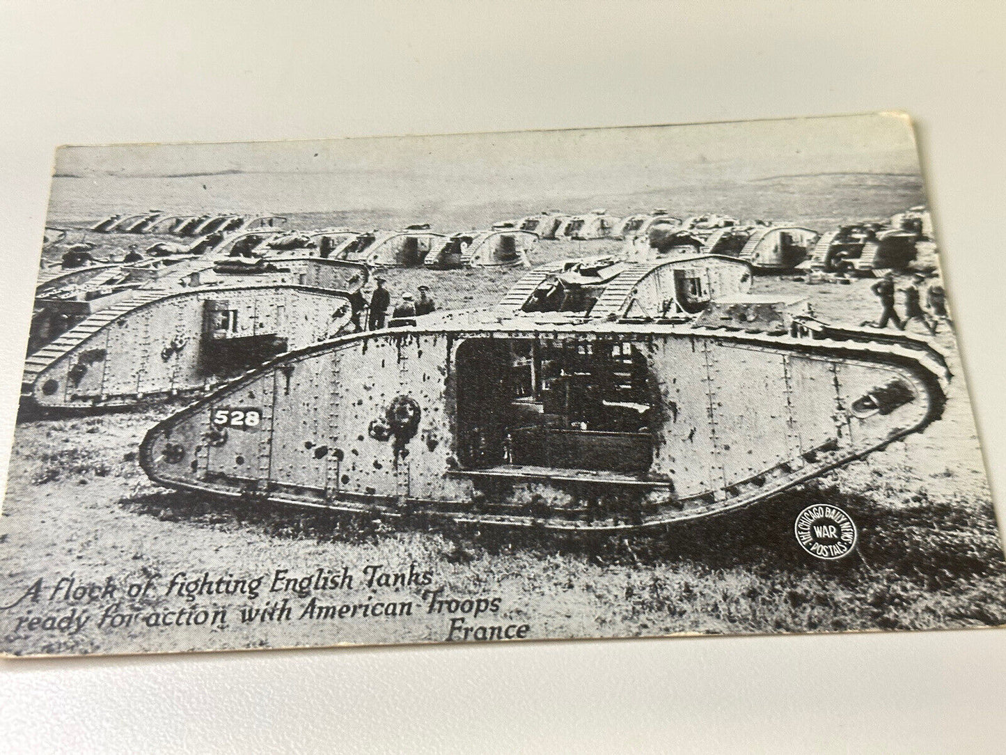 Antique RPPC Real Photo English Tanks & American Soldiers WWI