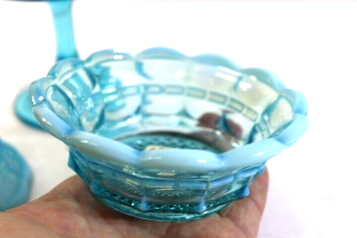 Lot of 3 Antique Northwood Glass Company Blue Opalescent Bowls Candy Dishes