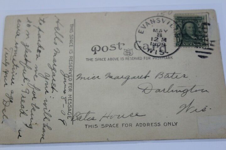 Antique RPPC Photo 1908 posted with stamp Liberty St. Evansville Wis Dirt Road