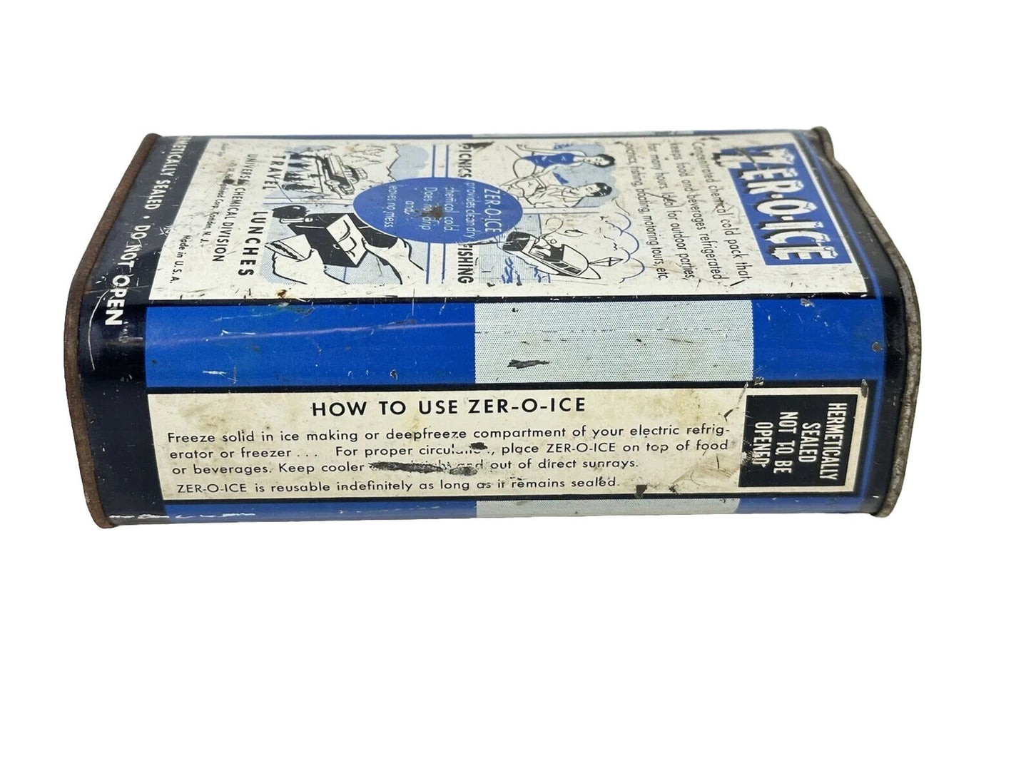 Antique Vintage Zero-O-Ice Portable Refrigerant Compressed Cold Tin Container