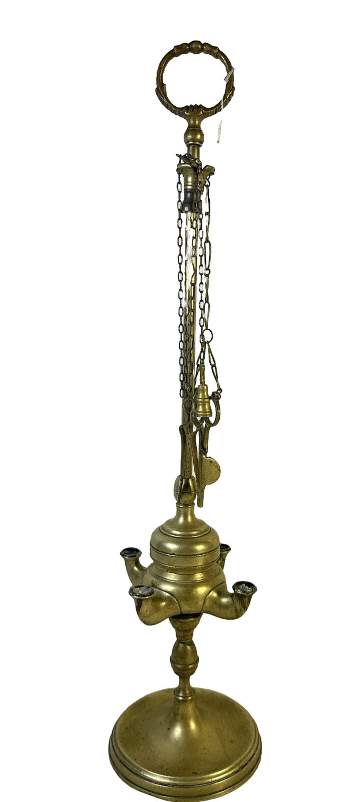 Antique Brass Whale Oil Lamp Candle Light Oil Lamp with Tools 1800’s 24” Tall