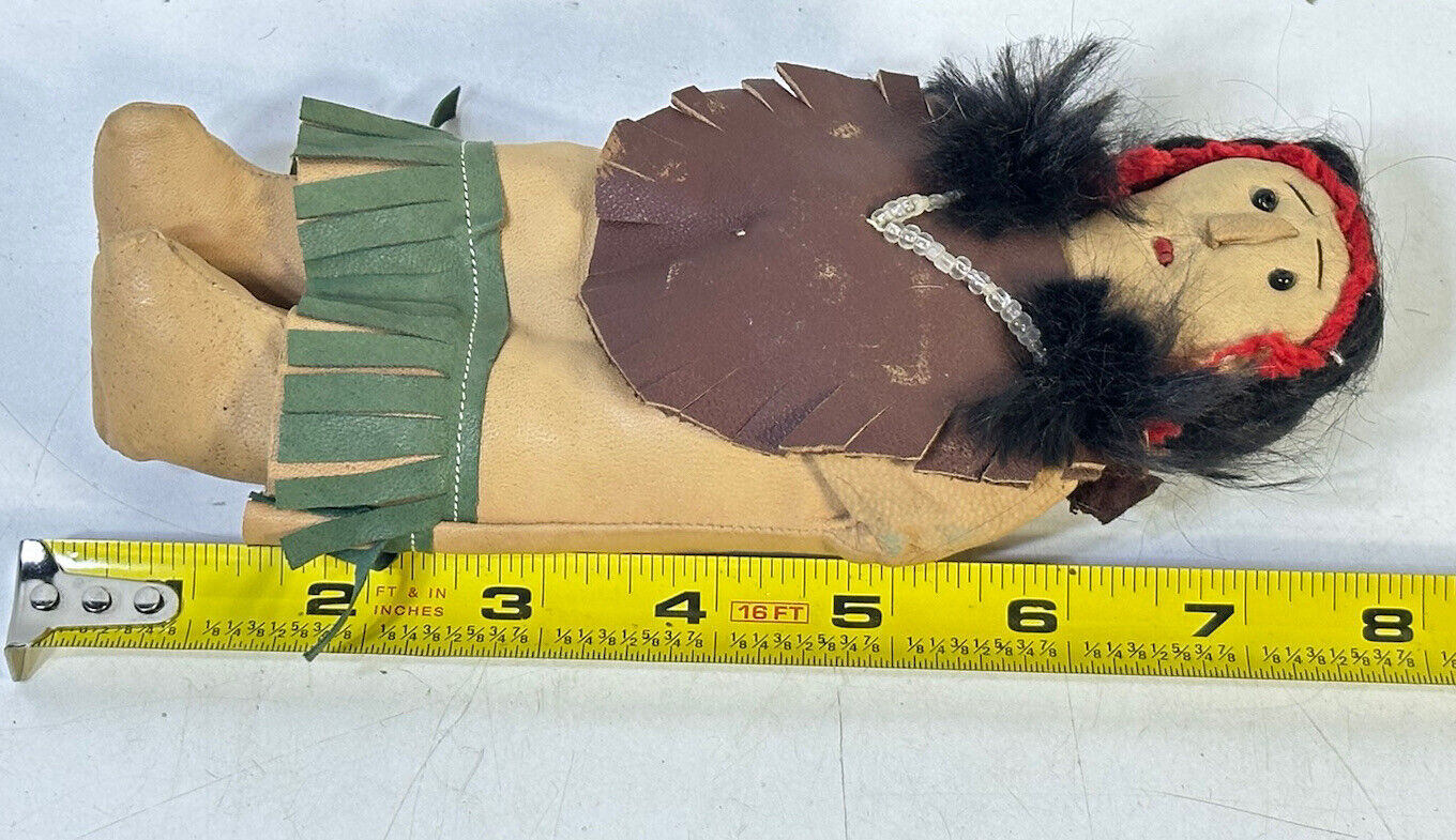 Vintage 1930's Native American Doll Leather Original Real Hair Handmade 8”