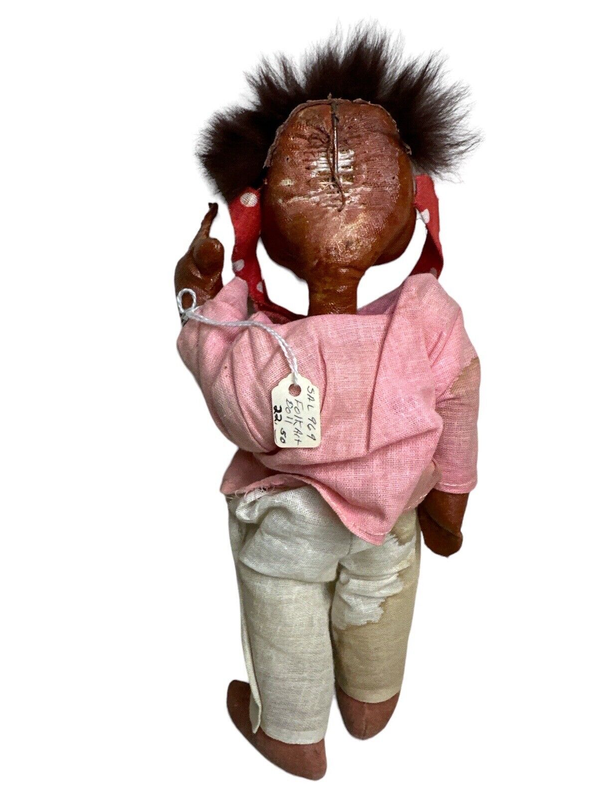 Vintage Folk Art Handmade Souvenir MEXICO Doll~Painted Oil Cloth Stains Included