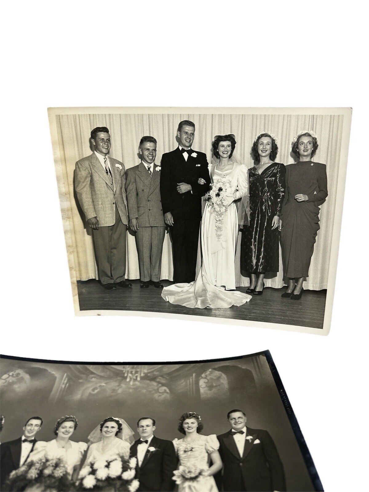 Lot Of 6 Vtg Antique Bridal Wedding Party Photographs 10” X 8” Photos MCM Dress