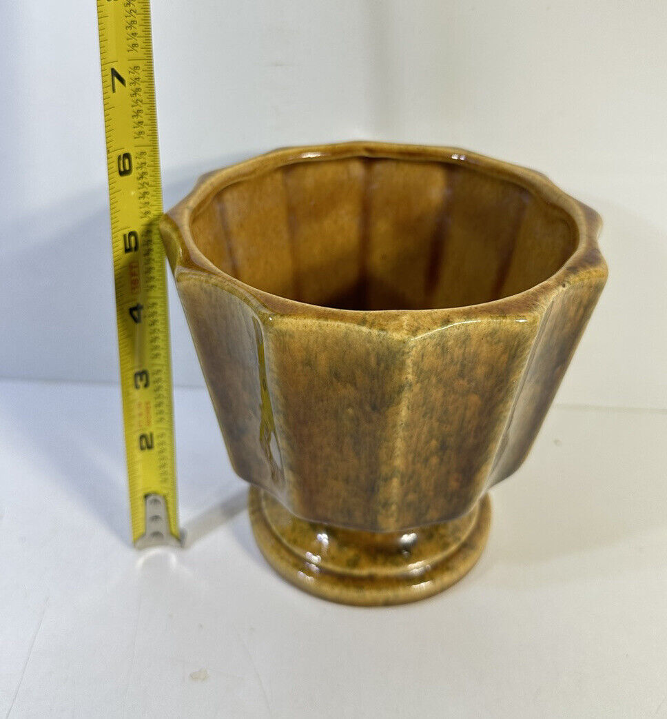 Vintage MCM Brown Green Drip Pedestal Base Pottery Planter By Haeger USA 5 1/2”