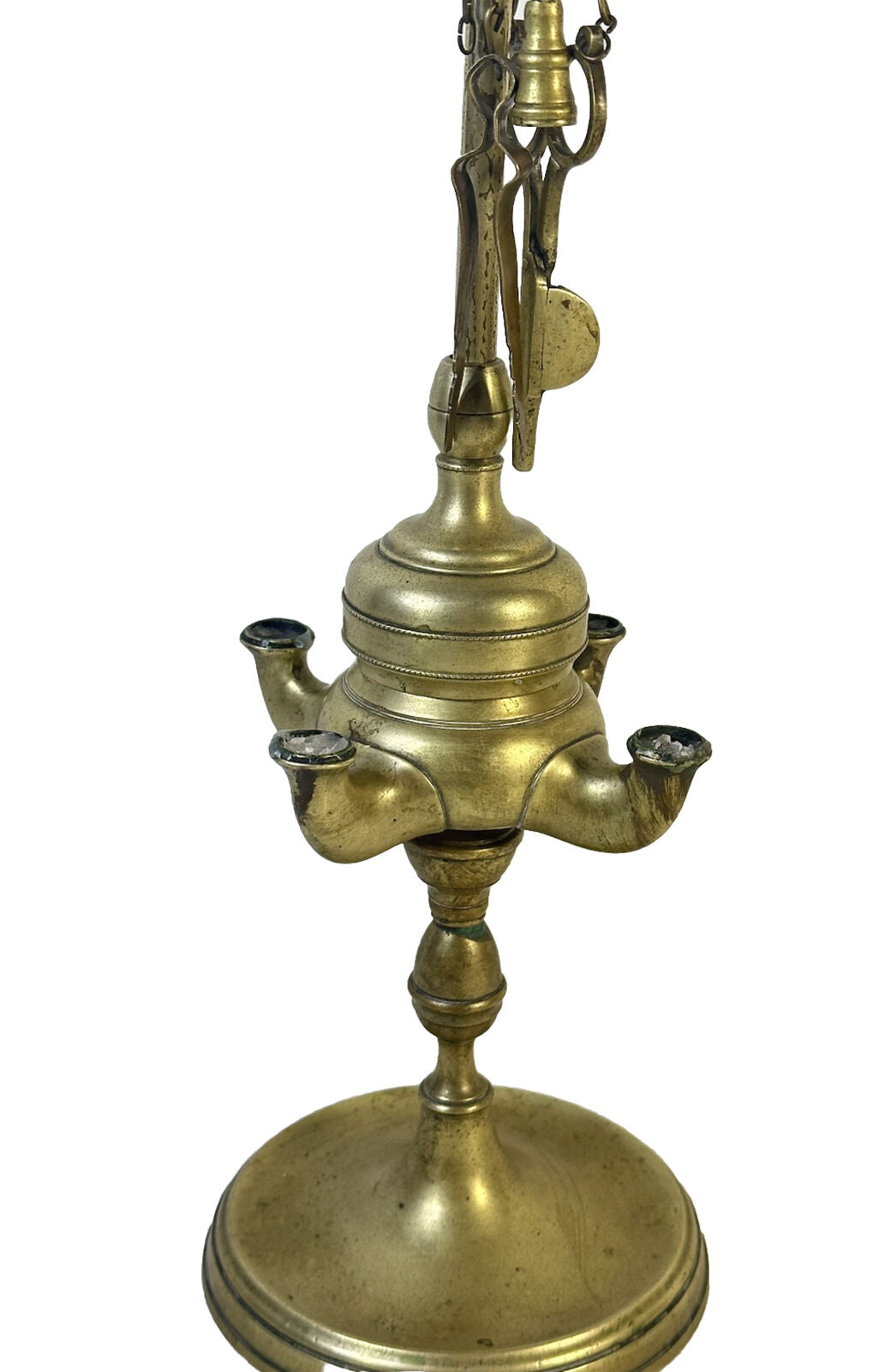 Antique Brass Whale Oil Lamp Candle Light Oil Lamp with Tools 1800’s 24” Tall