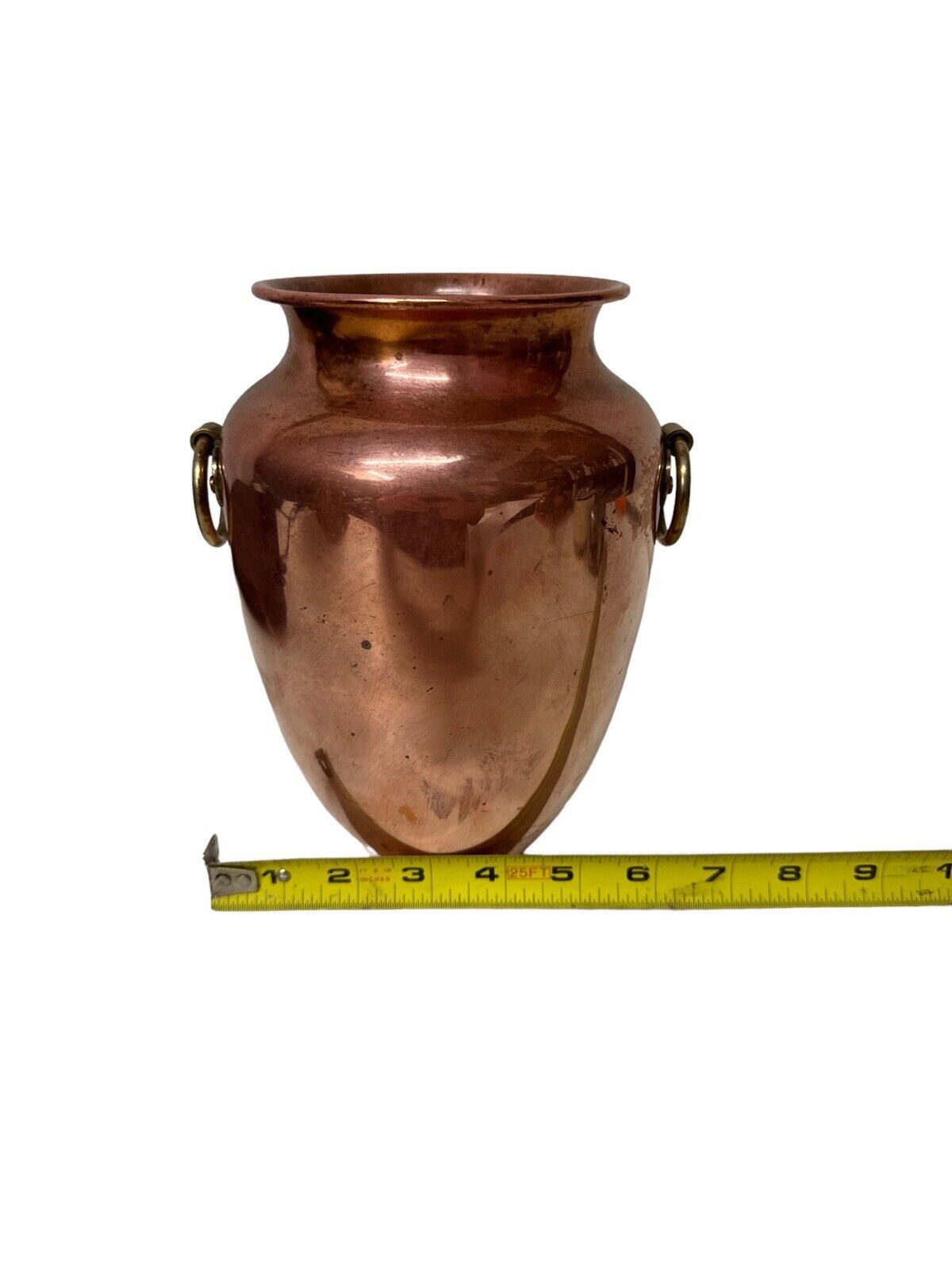 Vintage REVERE WARE Copper Vase w/ 2 Brass Handles Rome NY 8” Tall 6” Wide
