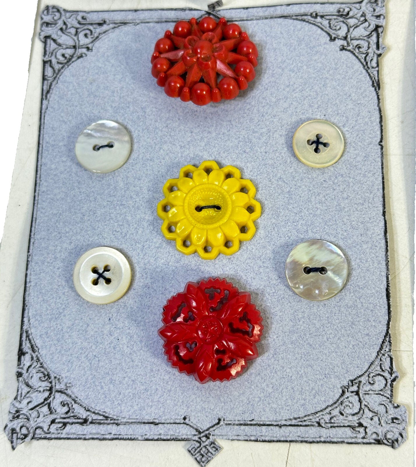 6 Old Vtg Sewing Buttons Cards Hand Sewn On Cards Collectible Sewing Buttons