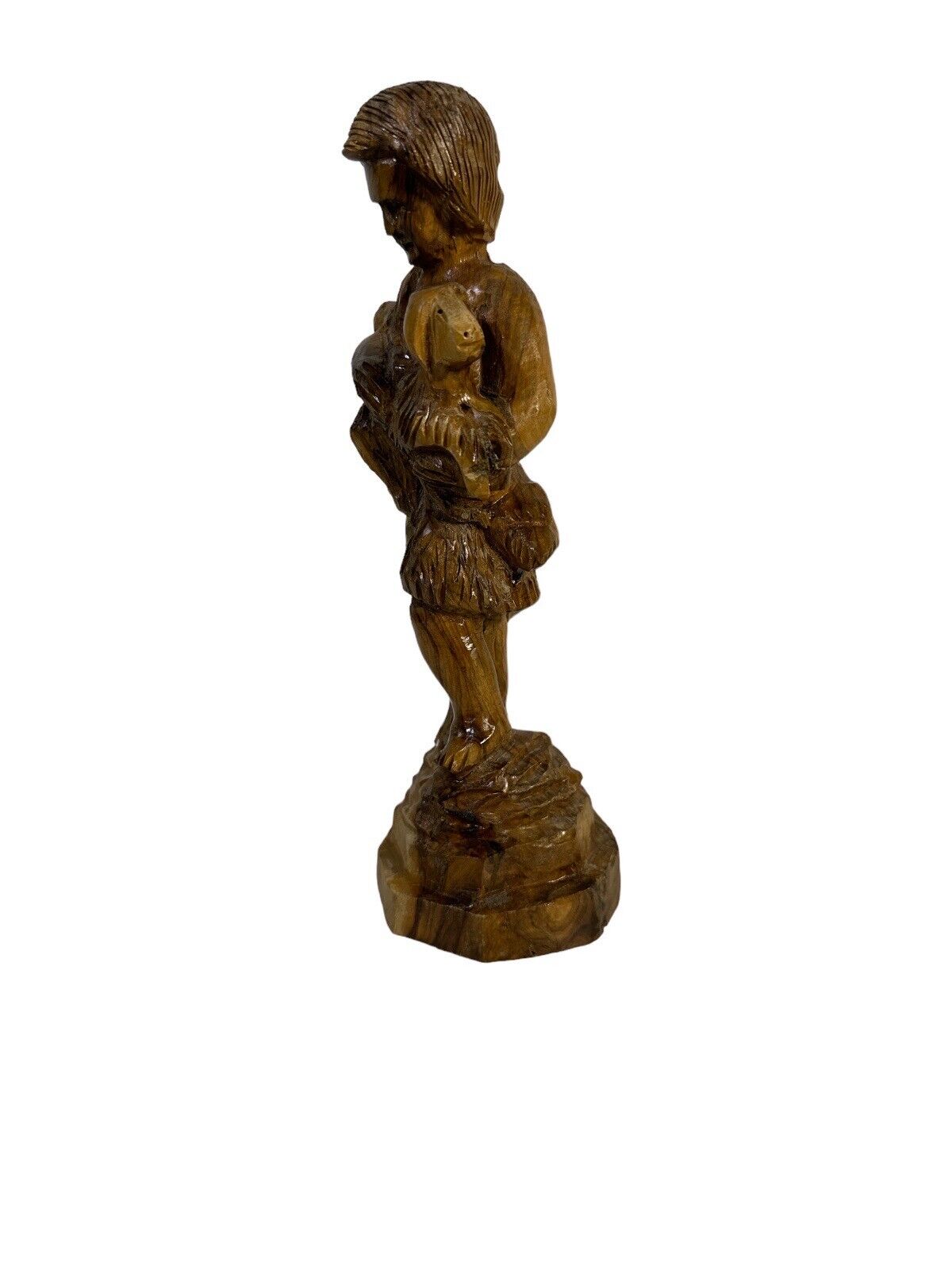 Vintage Hand Carved Olive Wood Shepard Religious Lamb Israel Christmas Nativity
