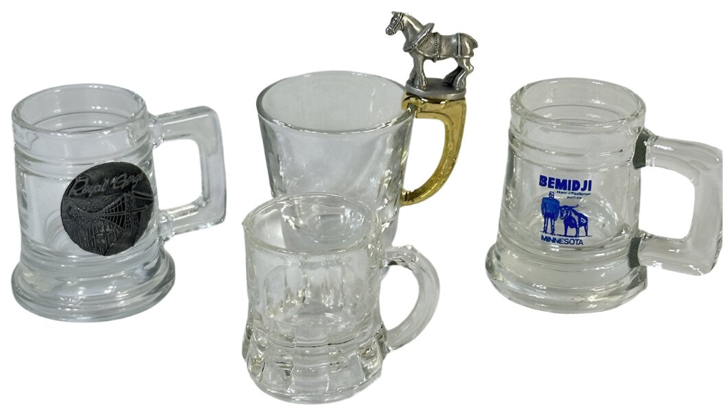 Lot of 4 Vtg Glass Shot Glasses Mug Style Mixed Lot