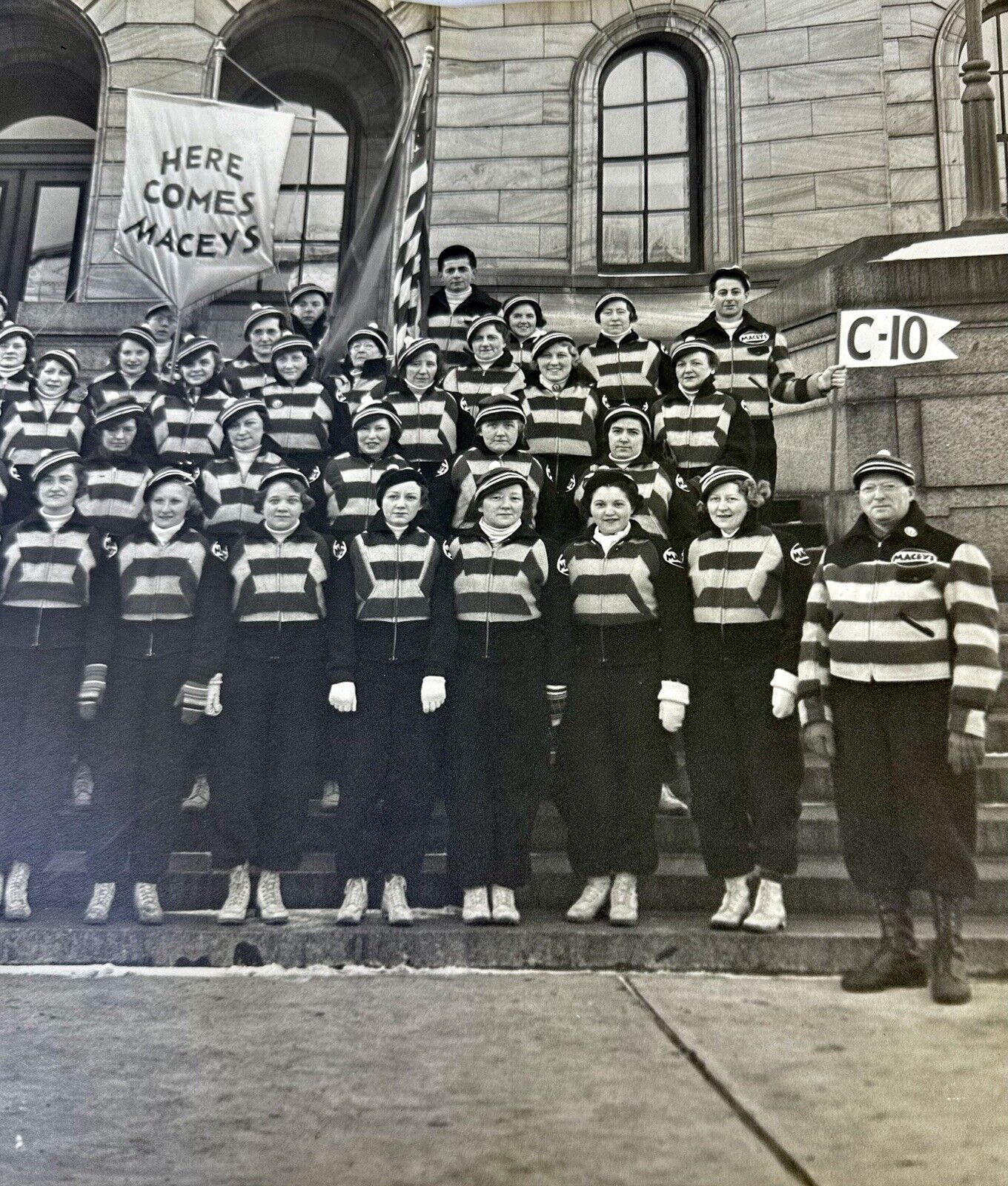 Antique Vtg Macy’s Department Store Winter Employee Photo Large 19”x12”