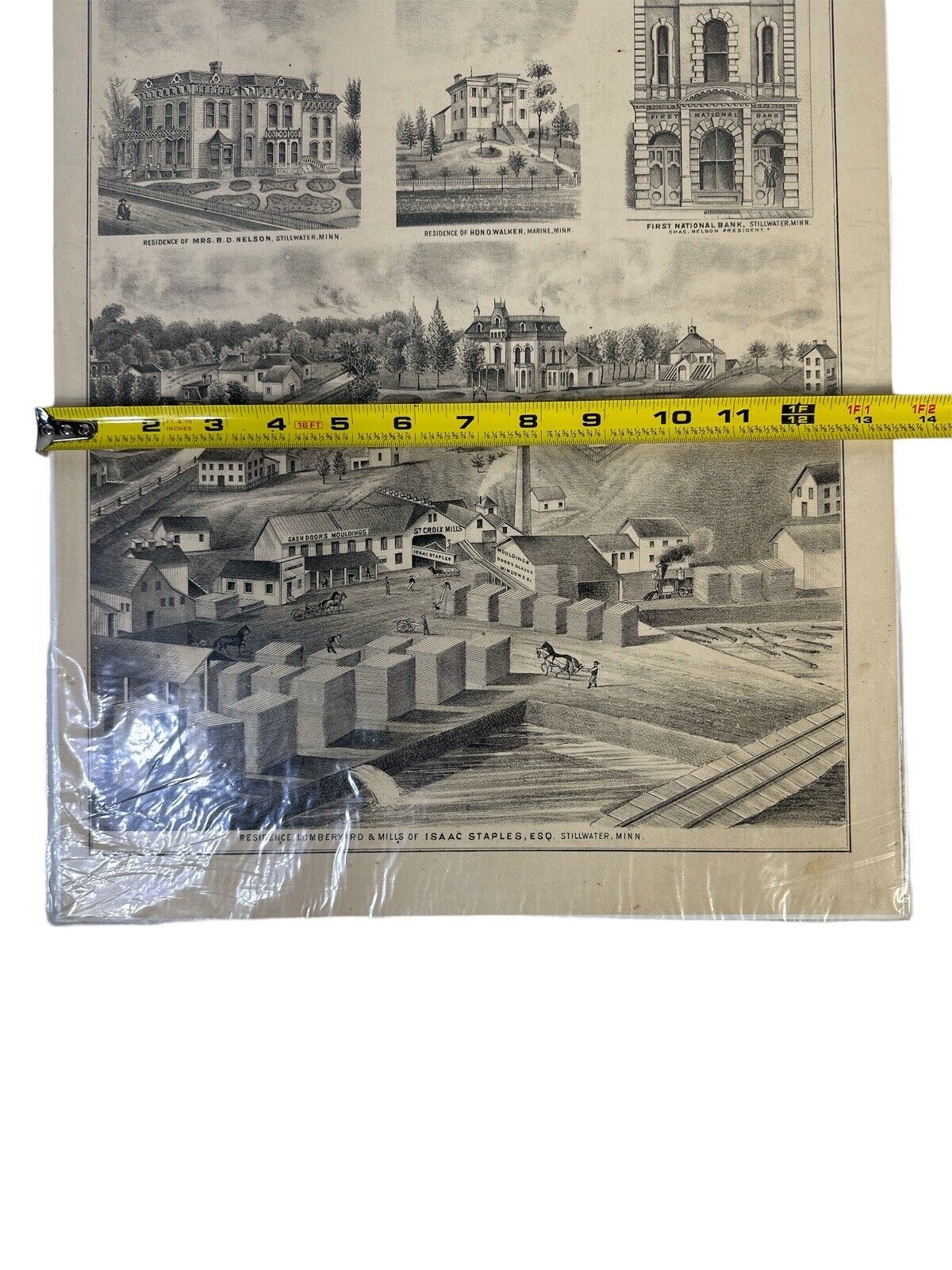 1874 illustrated historical Litho of Stillwater Minnesota Victorian 17” x 14”