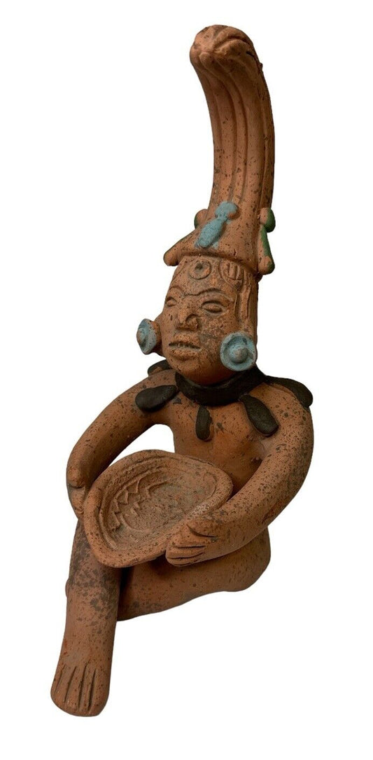 Primitive Style Handmade Peruvian Terracotta Sitting Clay Figure 9”