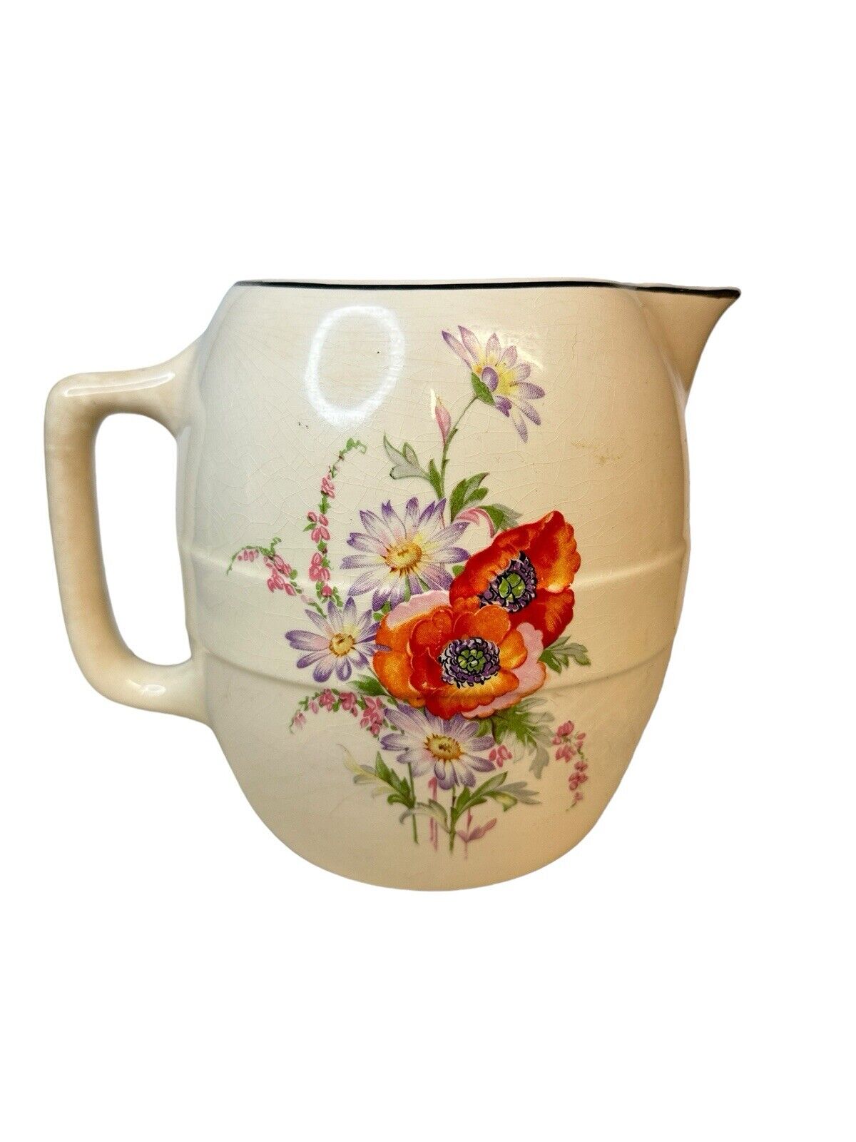 Vtg 1960’s Universal Cambridge Poppy Flower Pottery Lemonade Water Pitcher