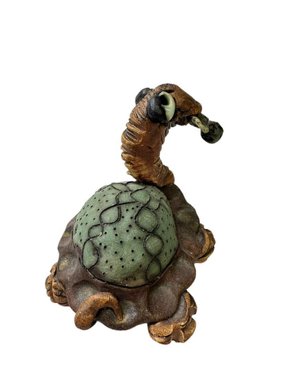 Vtg Clay Art Carved Painted Enamel Eyes Animal Folk Art Turtle By Artist Olsen