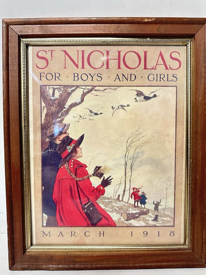 Antique March Original 1918 ST. Nicholas Magazine Cover Framed Norman Price Art