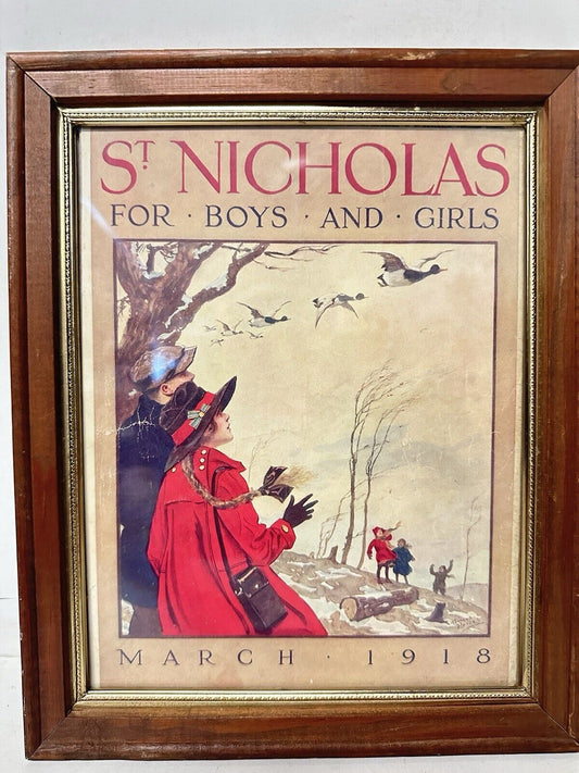 Antique March Original 1918 ST. Nicholas Magazine Cover Framed Norman Price Art